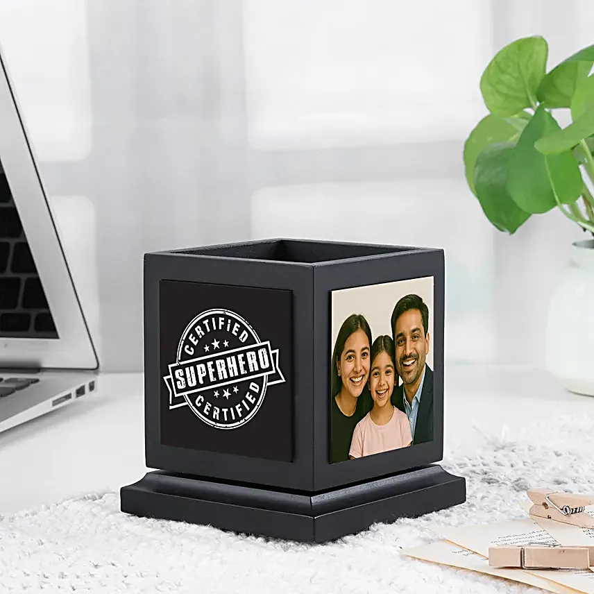 Custom Rotating Wooden Desk Organizer for Dad