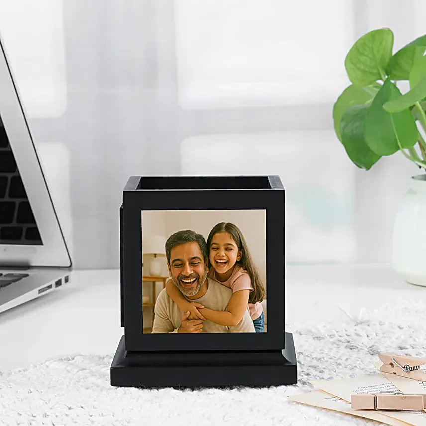 Custom Rotating Wooden Desk Organizer for Dad