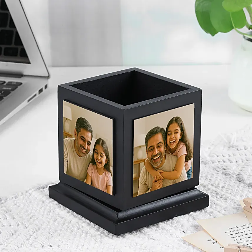Custom Rotating Wooden Desk Organizer for Dad