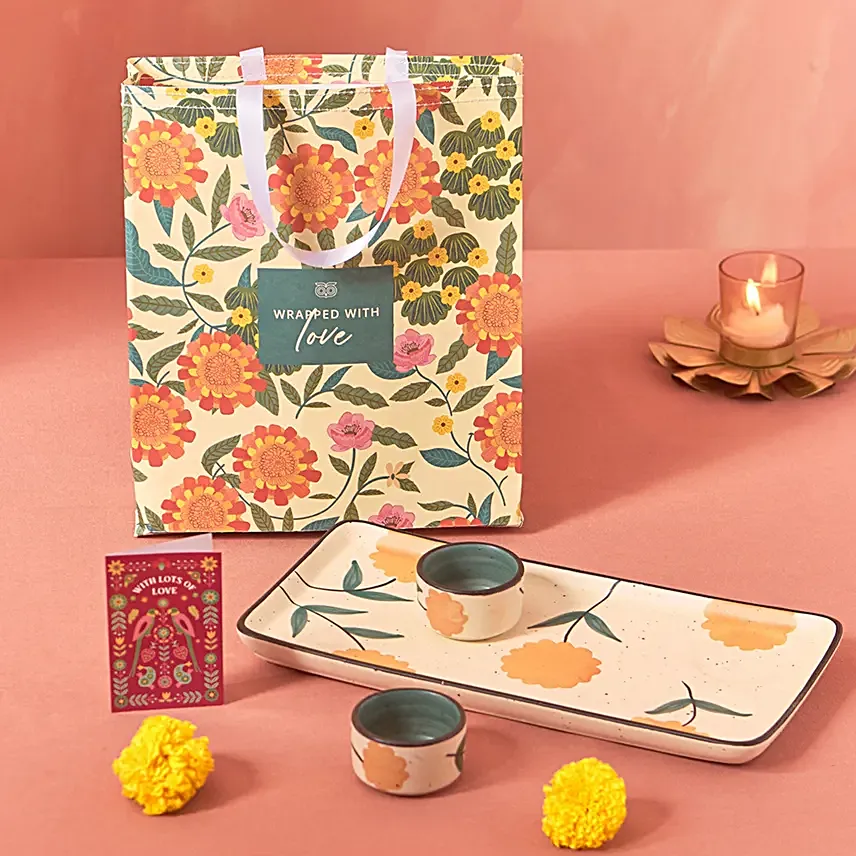 Chumbak Handpainted Floral Dip Platter