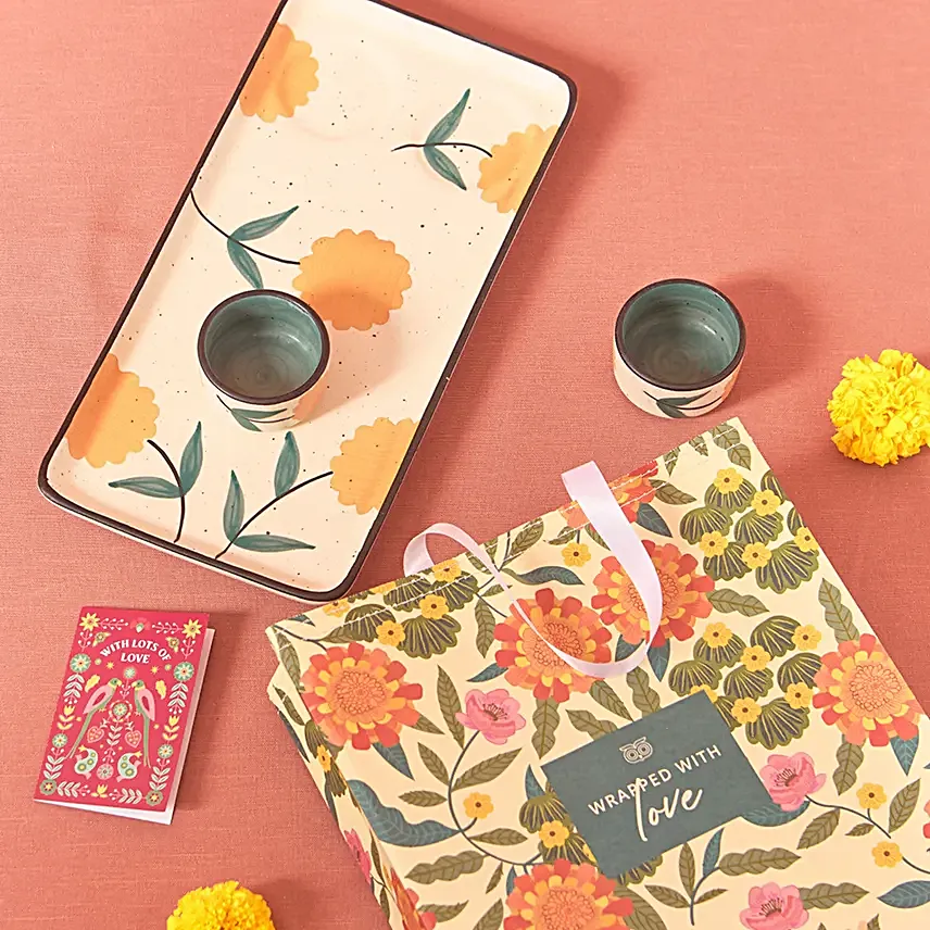 Chumbak Handpainted Floral Dip Platter
