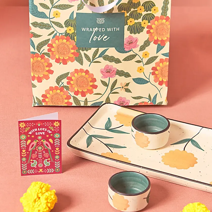 Chumbak Handpainted Floral Dip Platter