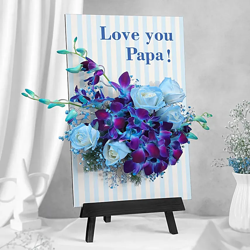 Fathers Day White Rose N Blue Orchid Floral Gift