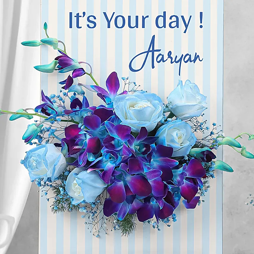 Graceful Orchid and Rose Bithday Bouquet