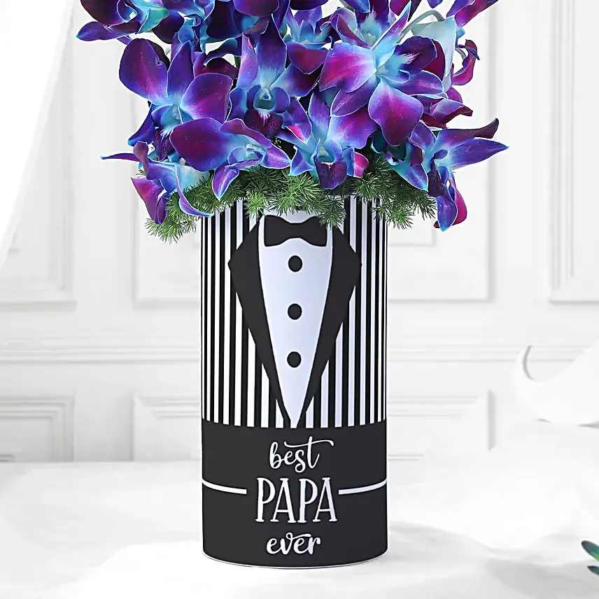 Fathers Day Blue Orchid N Asparagus Vase Arrangement