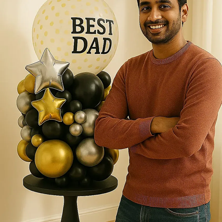 Best Dad Balloon Bouquet with Confetti and Star Foil Balloons