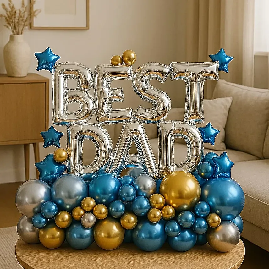 Best Dad Chrome Balloon Bouquet with Star Foil Balloons