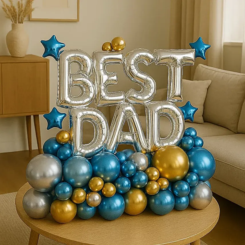 Best Dad Chrome Balloon Bouquet with Star Foil Balloons