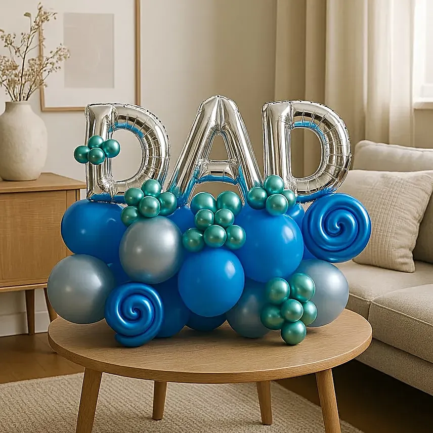 Dad Balloon Bouquet with Green and Blue Chrome Balloons