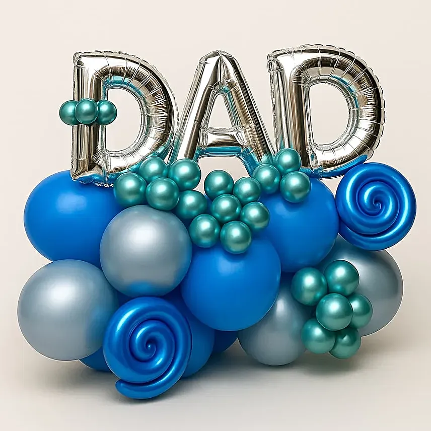 Dad Balloon Bouquet with Green and Blue Chrome Balloons
