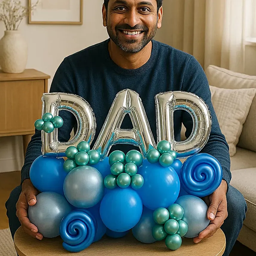Dad Balloon Bouquet with Green and Blue Chrome Balloons
