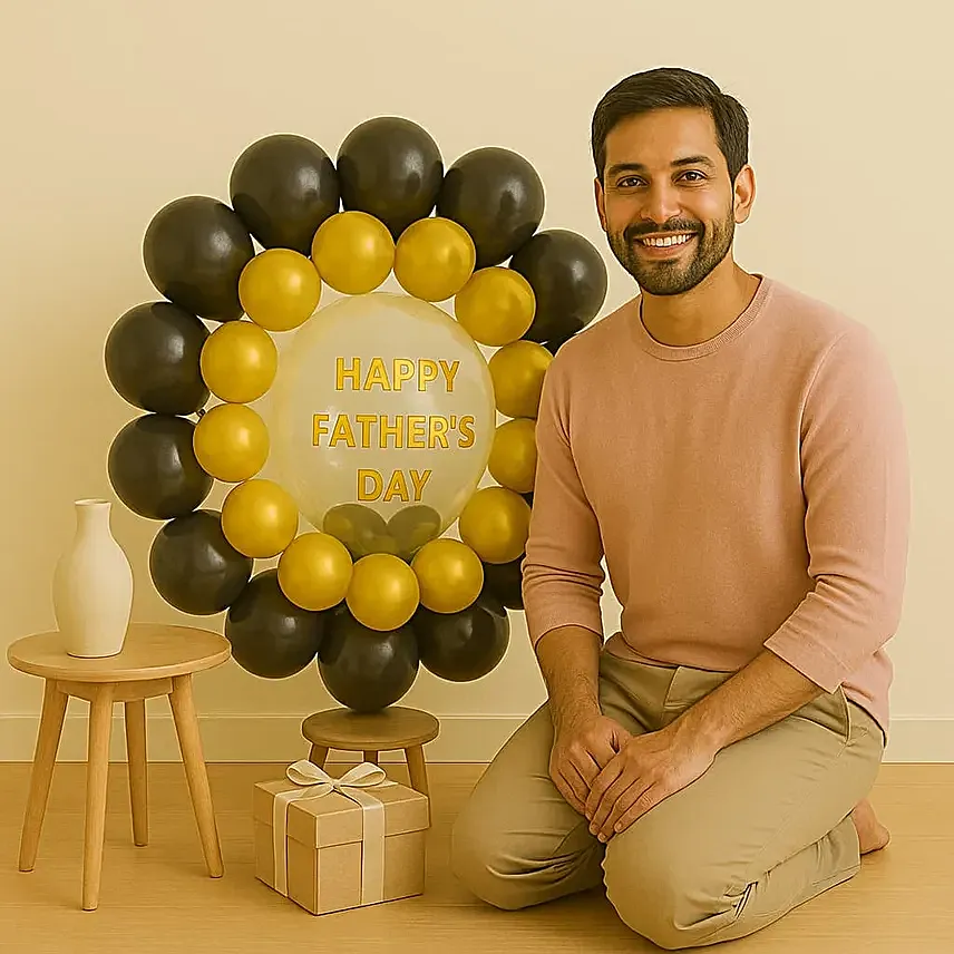 Happy Fathers Day Balloon Bouquet with Black and Golden Latex