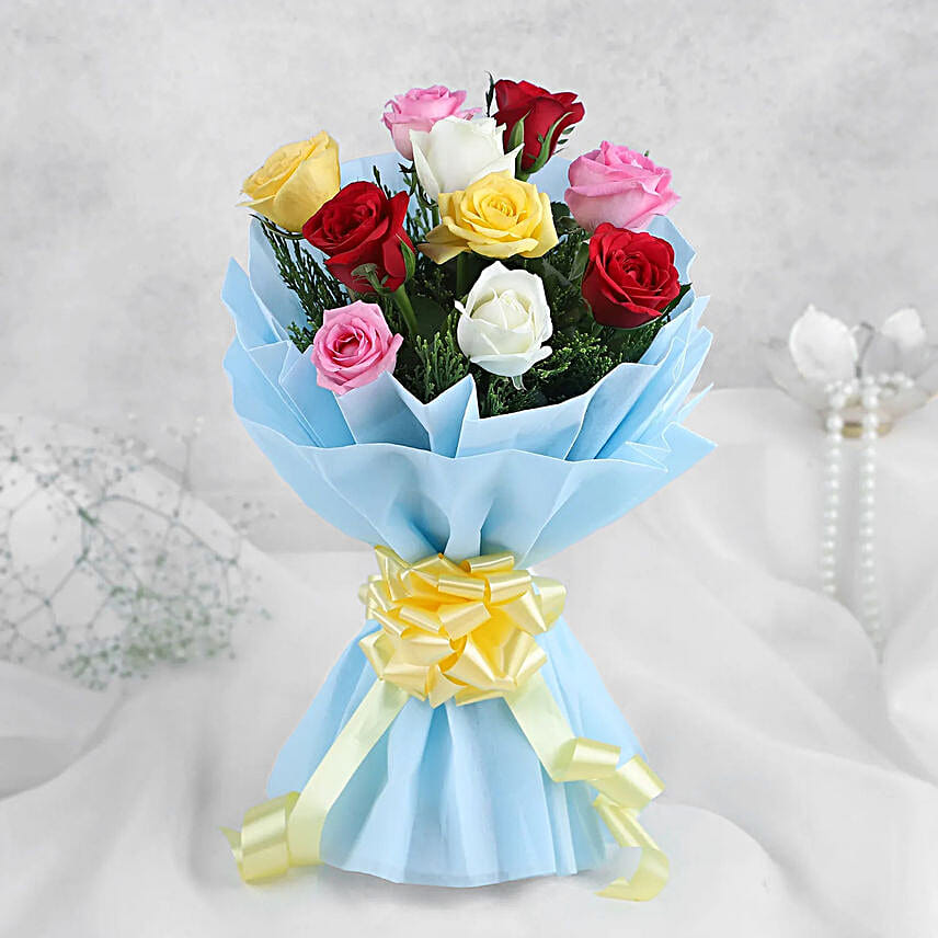 Roses & Black Forest Cake - 500 grams of black forest cake and Bunch of 10 mix colour.