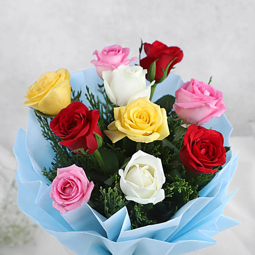 Roses & Black Forest Cake - 500 grams of black forest cake and Bunch of 10 mix colour.
