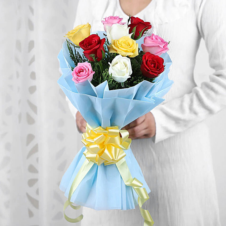Roses & Black Forest Cake - 500 grams of black forest cake and Bunch of 10 mix colour.
