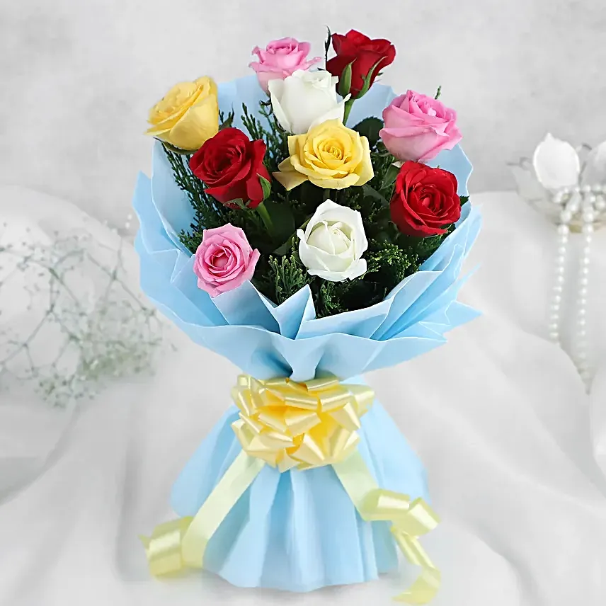Roses & Black Forest Cake - 500 grams of black forest cake and Bunch of 10 mix colour.