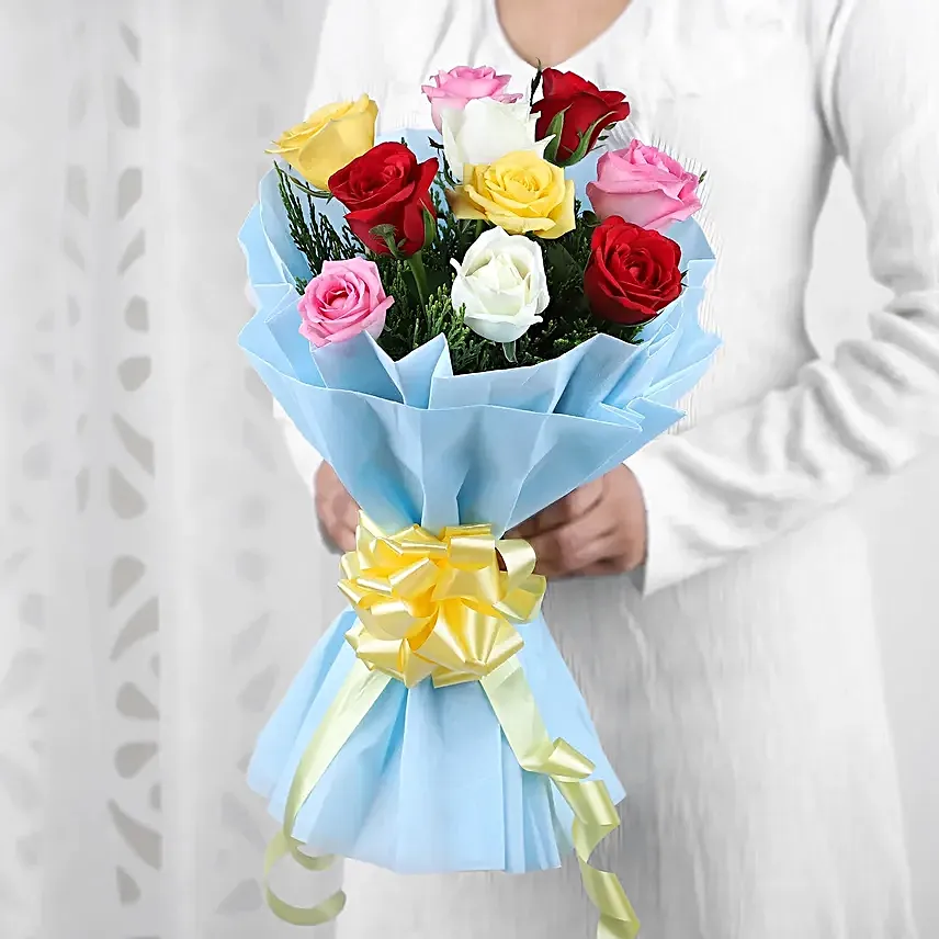 Roses & Black Forest Cake - 500 grams of black forest cake and Bunch of 10 mix colour.