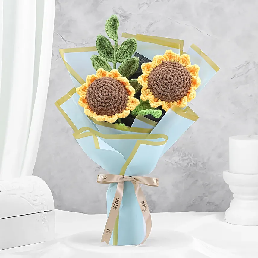 Crochet Sunflower Rakhi Gift with Pearl Rakhi Charm