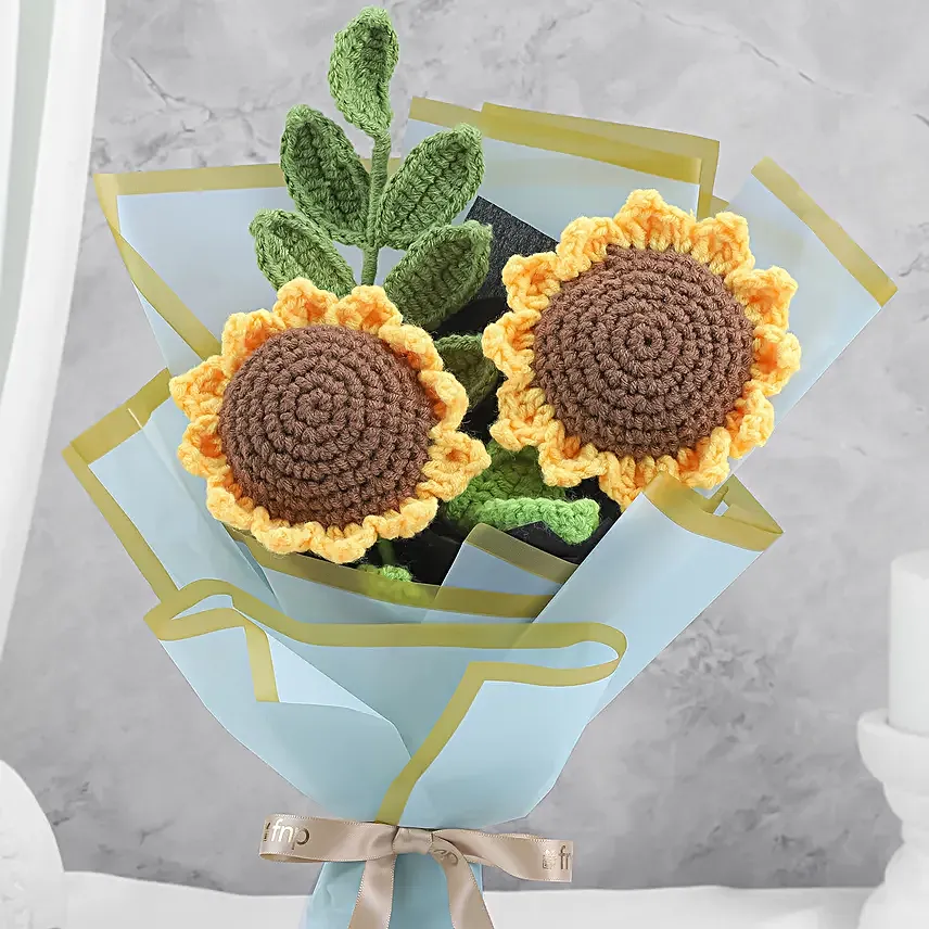 Crochet Sunflower Rakhi Gift with Pearl Rakhi Charm