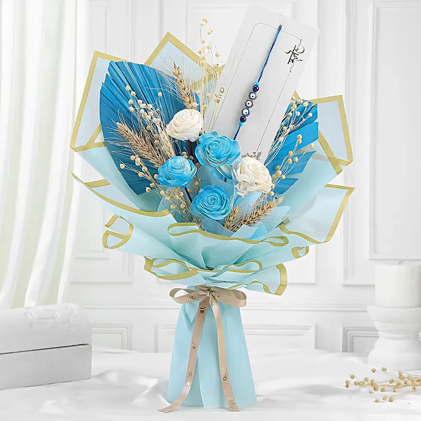 Devotional Rakhi Decor Hamper with Sola Flowers and Ganesha