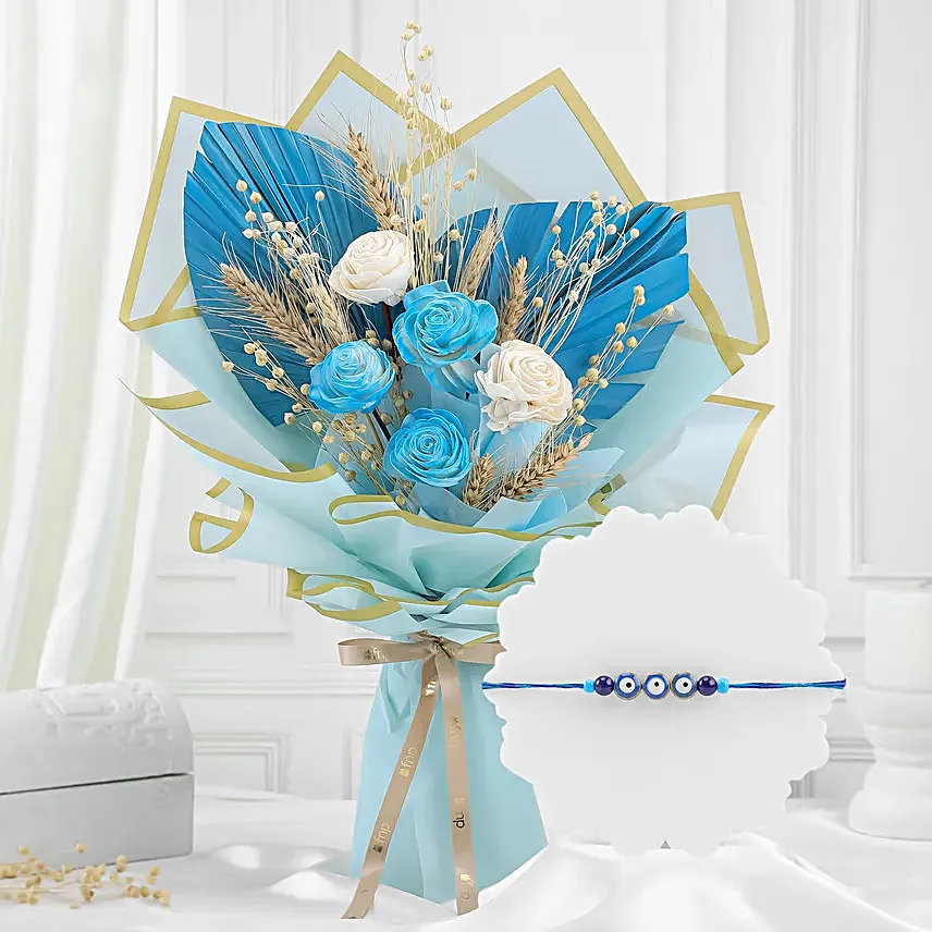 Devotional Rakhi Decor Hamper with Sola Flowers and Ganesha