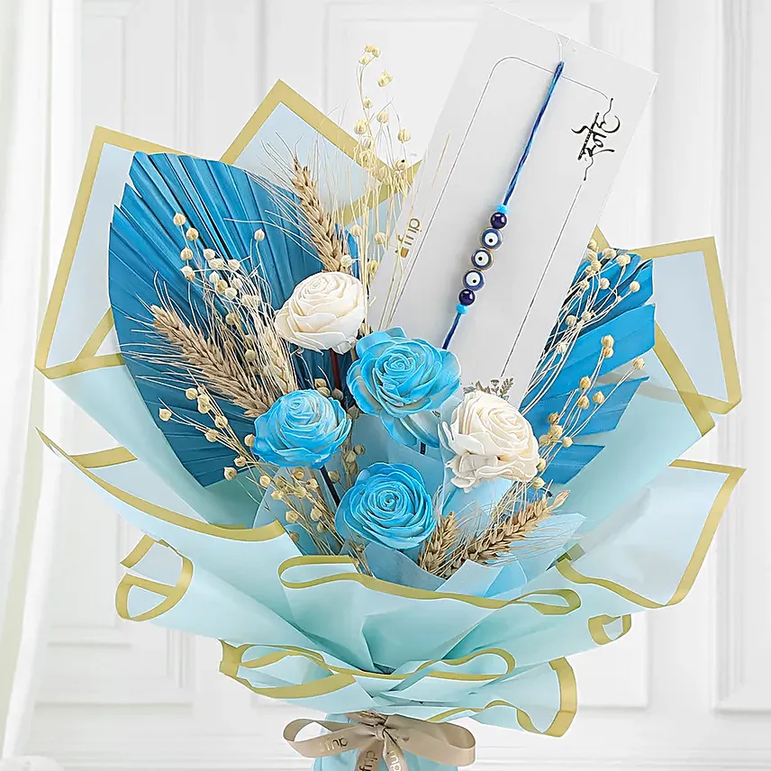 Devotional Rakhi Decor Hamper with Sola Flowers and Ganesha