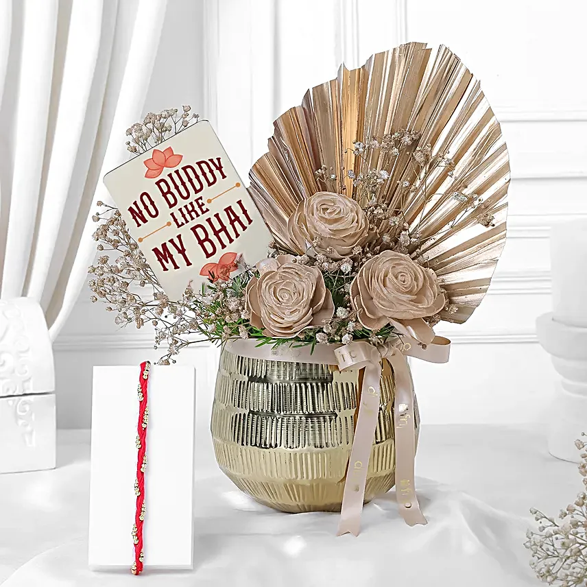 Elegant Rakhi Decor Hamper with Keepsake Pot