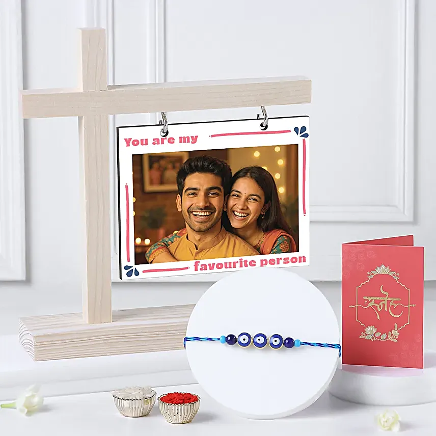 Photo Frame and Evil Eye Rakhi Gift