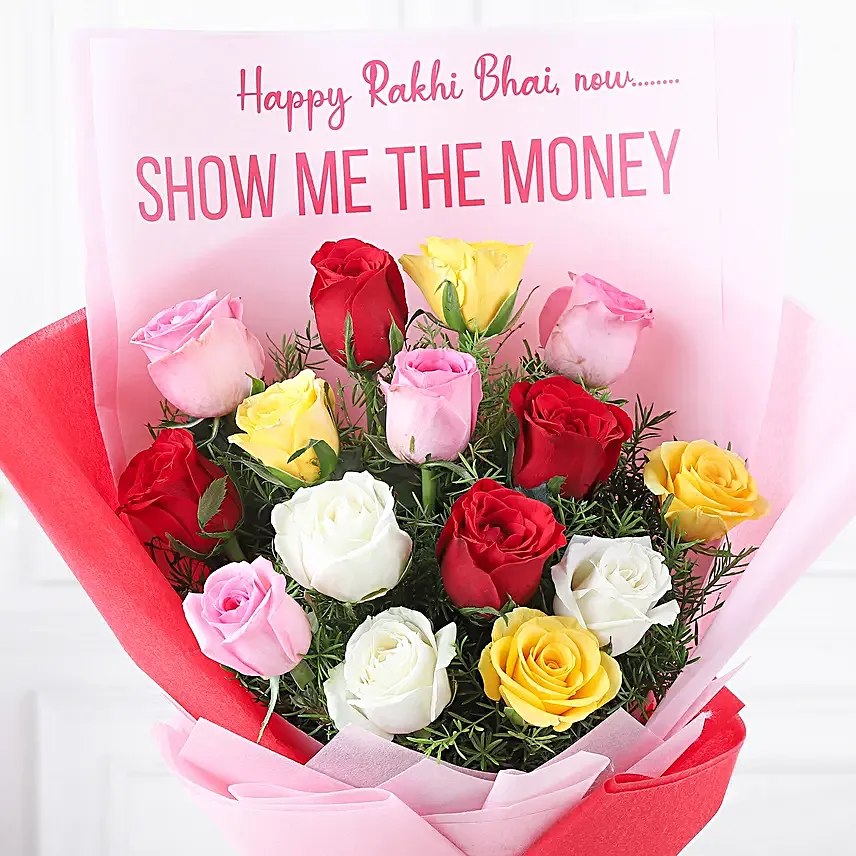 Roses of Joy N Rudraksha Rakhi Charm
