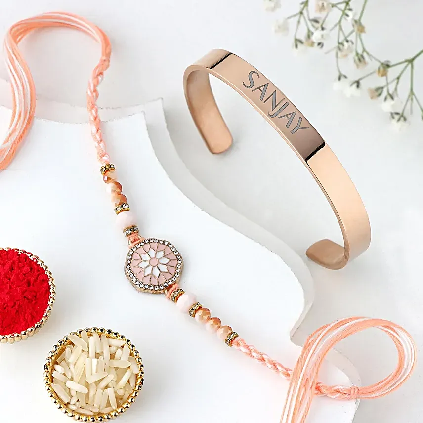 Rosy American Diamond Rakhi N Bracelet Combo