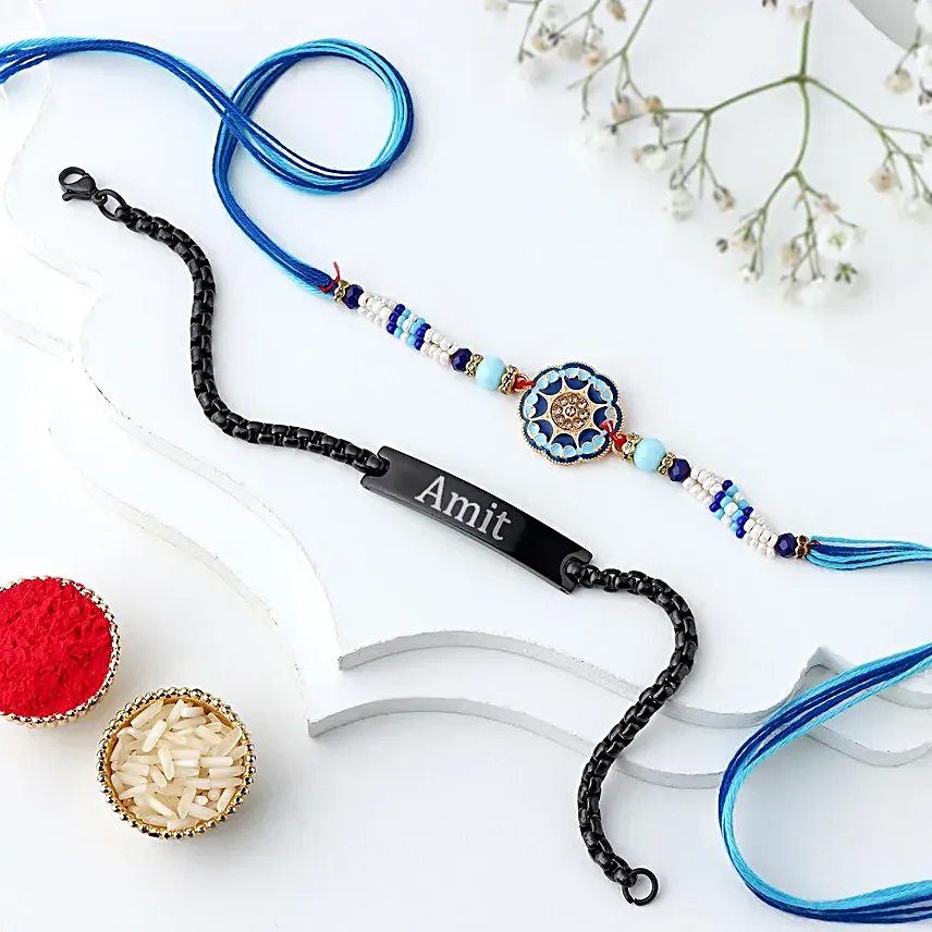 Floral Meenakari Rakhi N Bracelet Combo