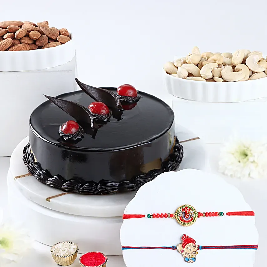 Ganesha Blessings Rakhi Set N Truffle Delight Cake Combo