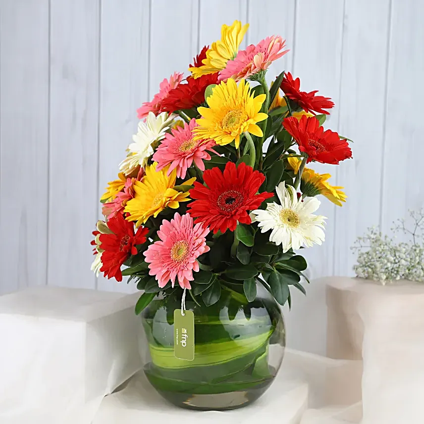 Ganesha Good Omen Rakhi N Colourful Gerberas Vase