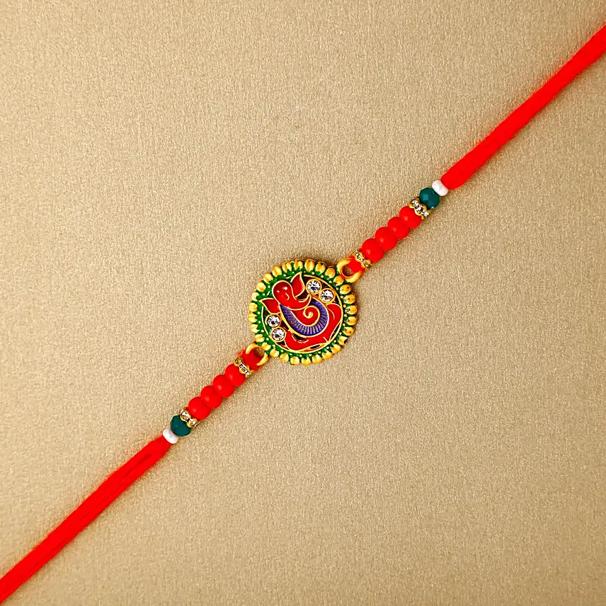 Ganesha Good Vibes Rakhi N Lucky Bamboo Vase Combo