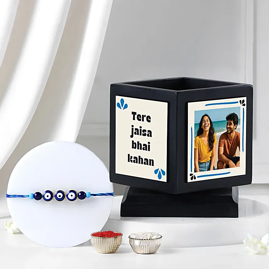 Charming Evil Eye Rakhi N Custom Pen Holder Gift