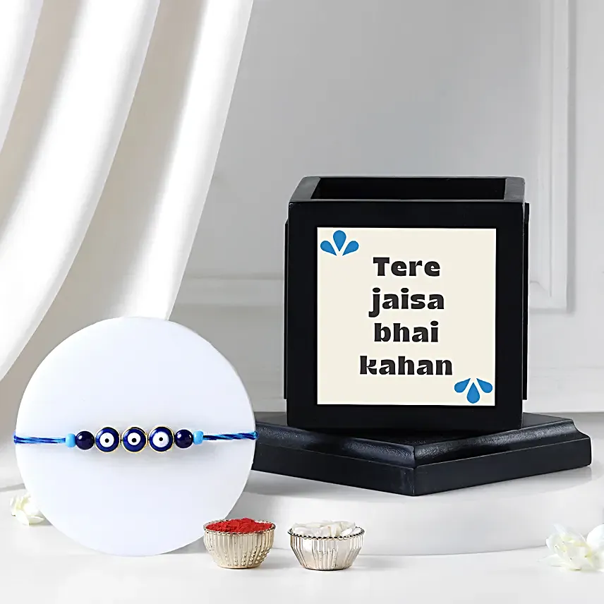 Charming Evil Eye Rakhi N Custom Pen Holder Gift