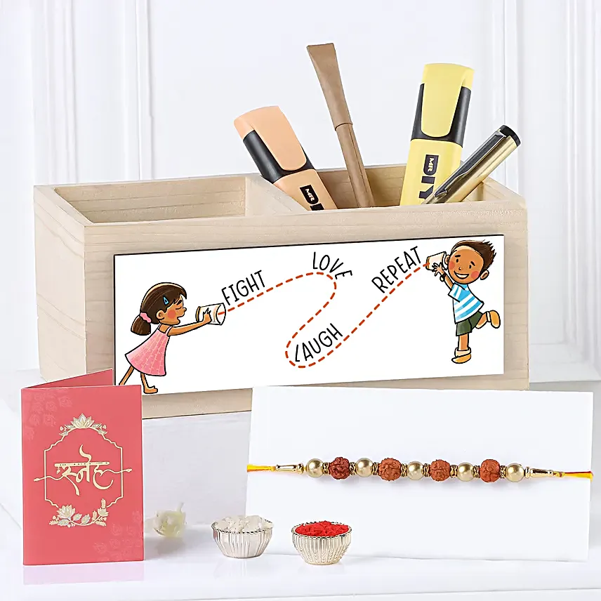 Custom Sibling Saga Duo Slot Desk Organiser N Rakhi