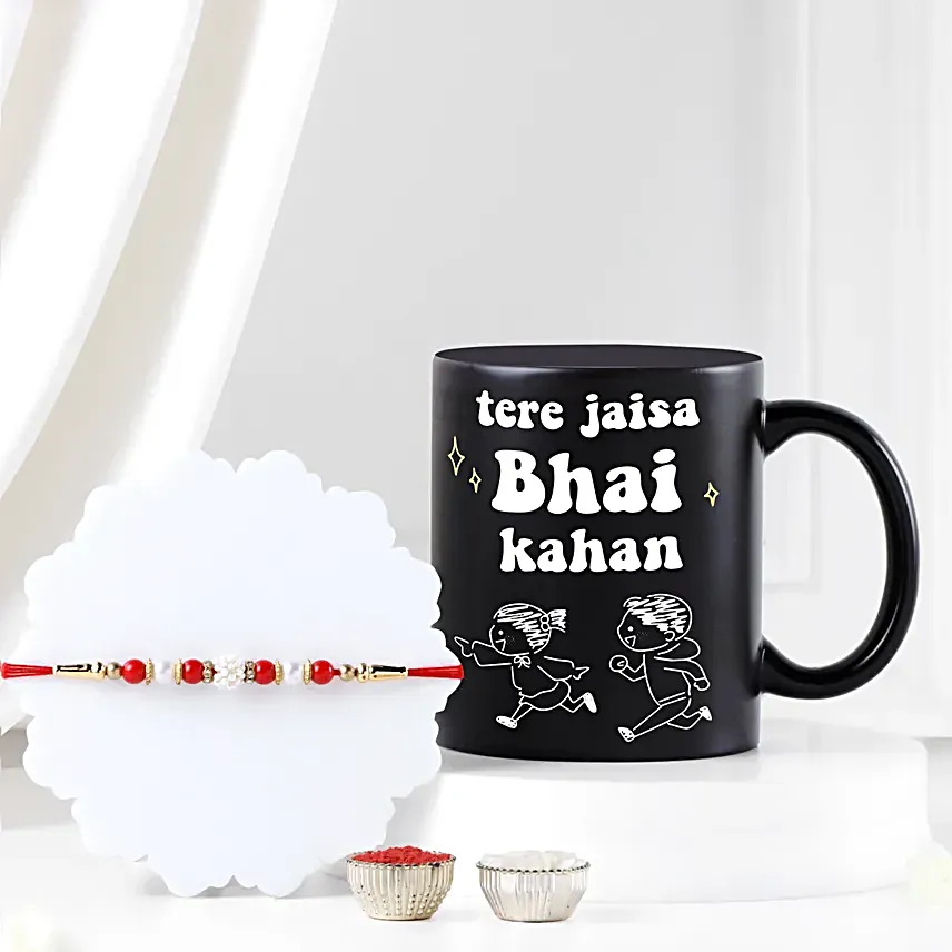 Alluring Pearl Rakhi with Matte Black Mug