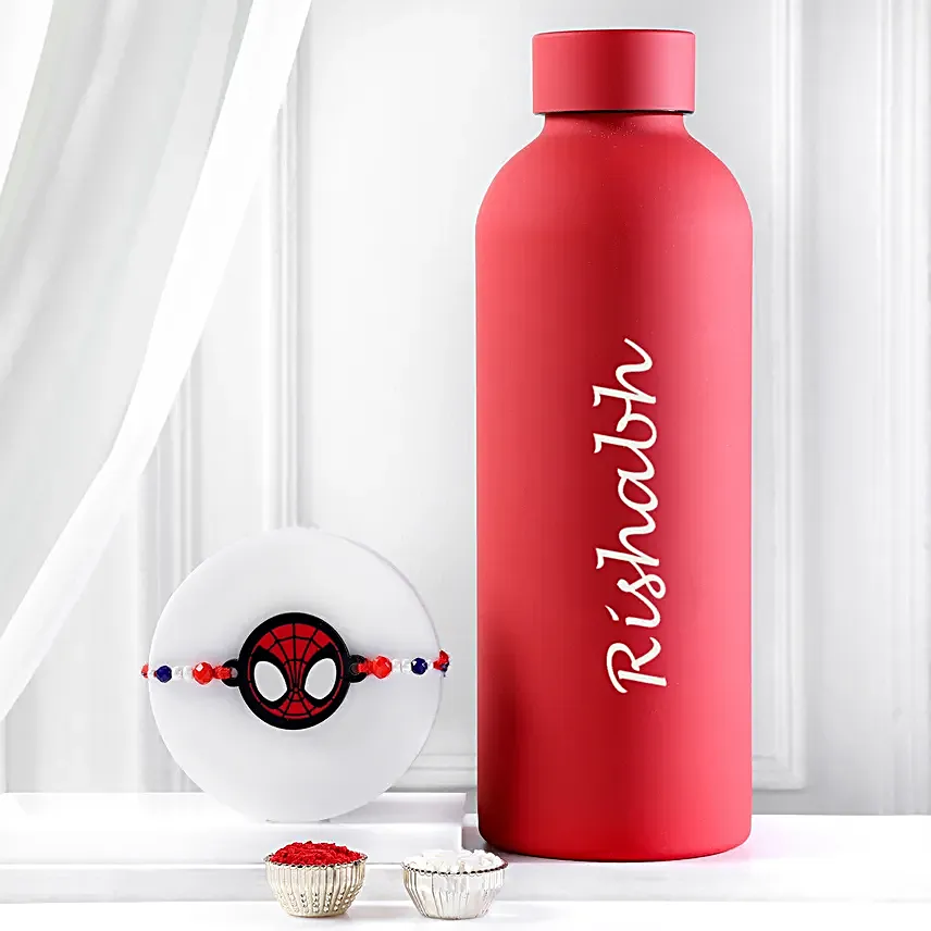 Personalised Stainless Steel Insulated Flask and Rakhi