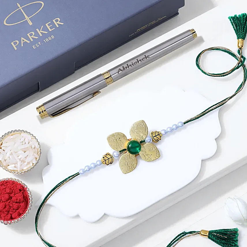 Elegant Strokes Parker Pen and Rakhi Set