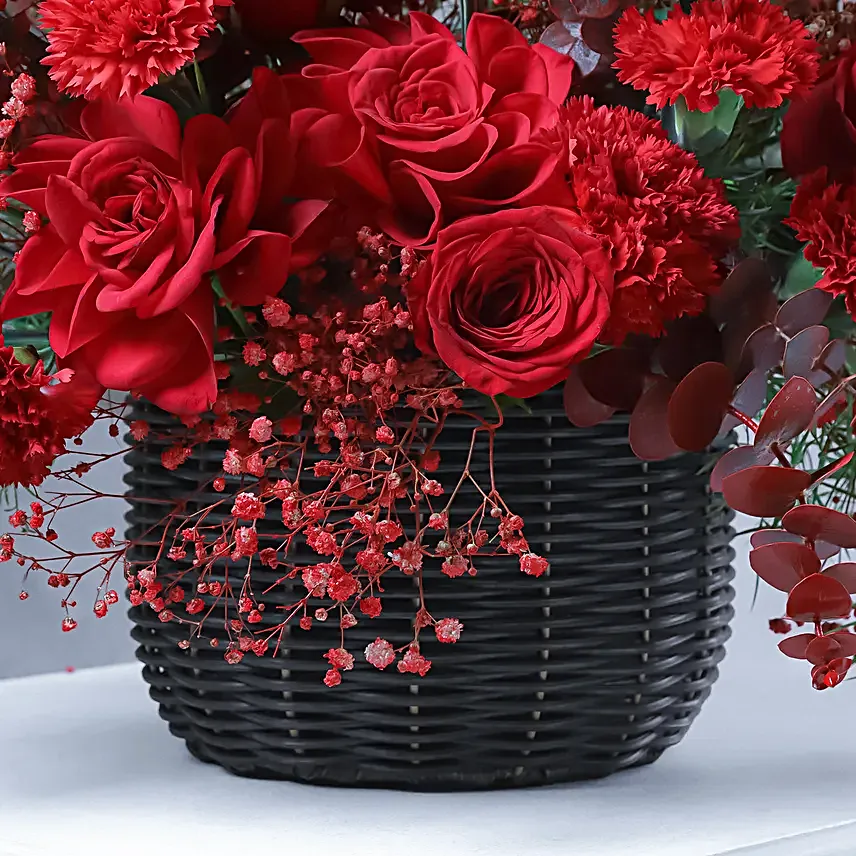 Romantic Red Floral Basket with Live Guitarist Surprise