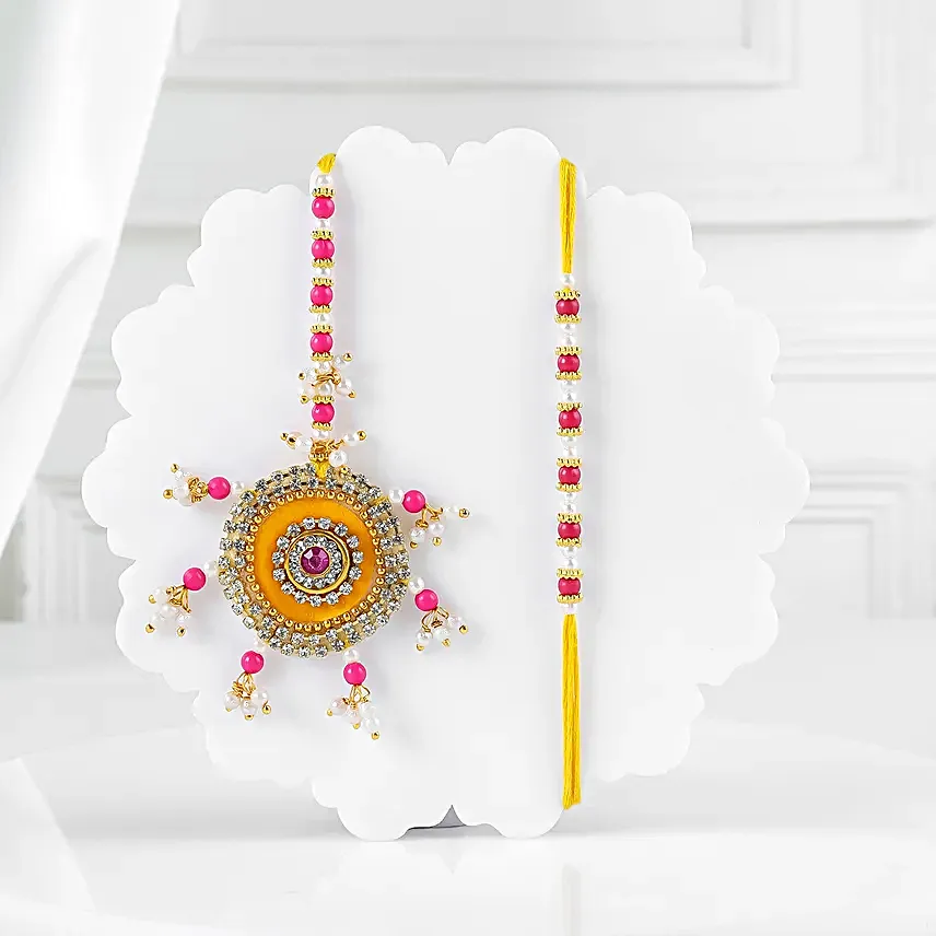 Floral BB Rakhi Set with Pendant Charm