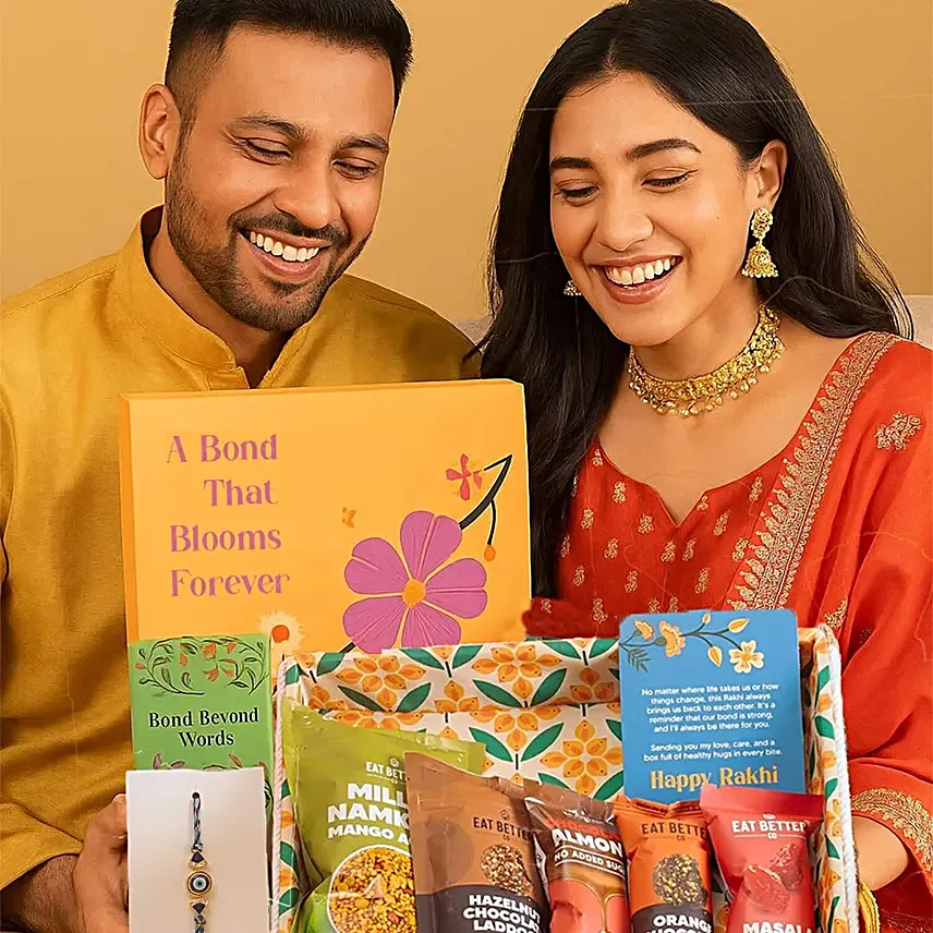 Good Vibes Rakhi N Snacks in Jute Tray
