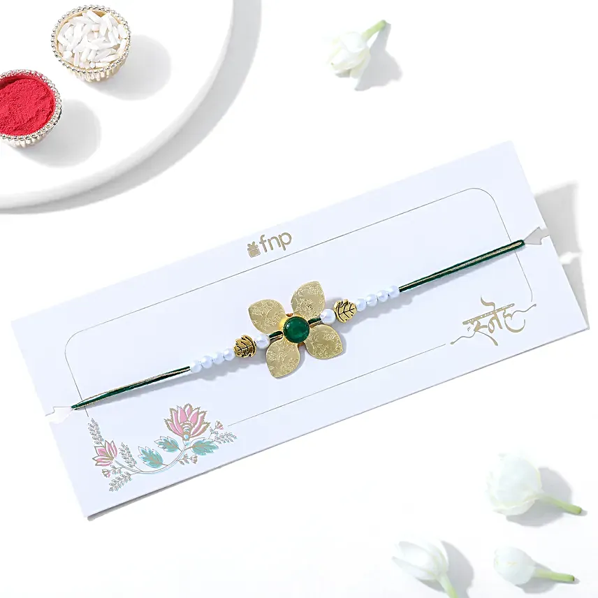 Radiant Pearl Rakhi with Name Gift Trio