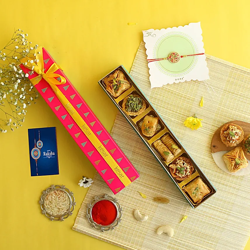 Floral Rakhi N Baklava Gift Box
