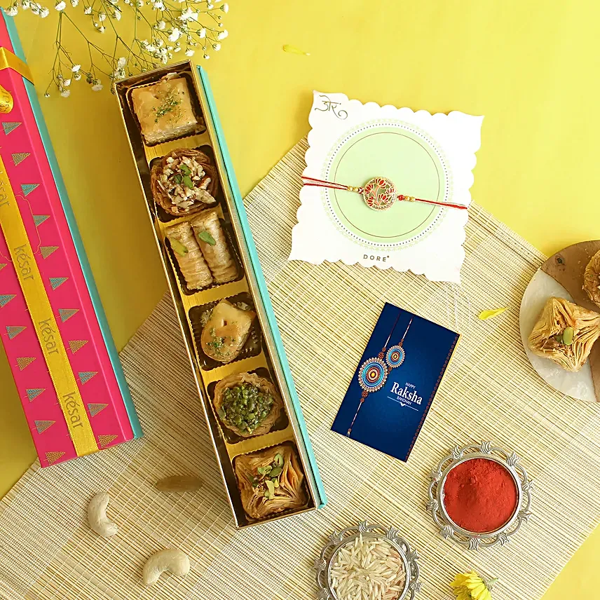 Floral Rakhi N Baklava Gift Box