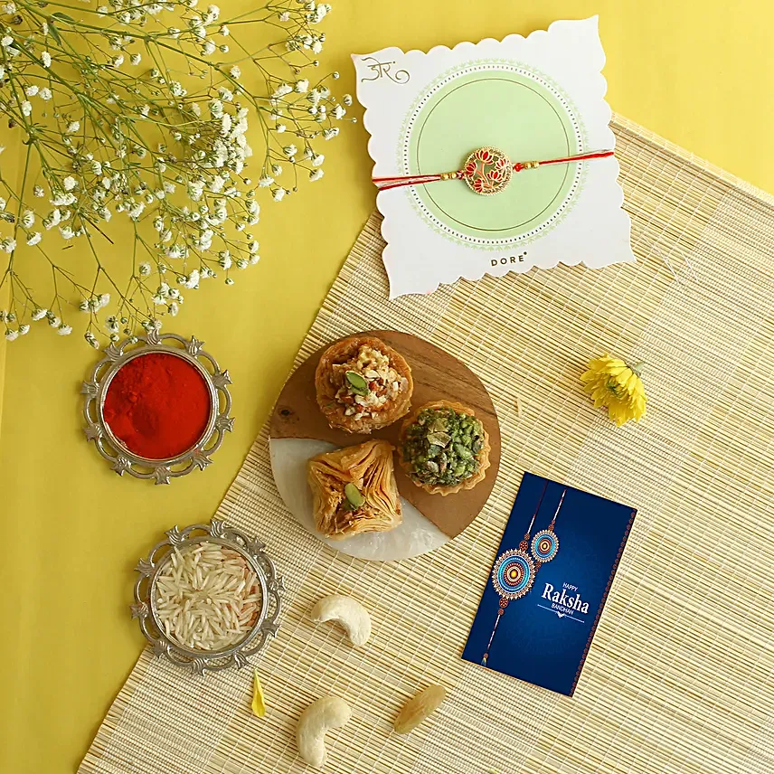 Floral Rakhi N Baklava Gift Box
