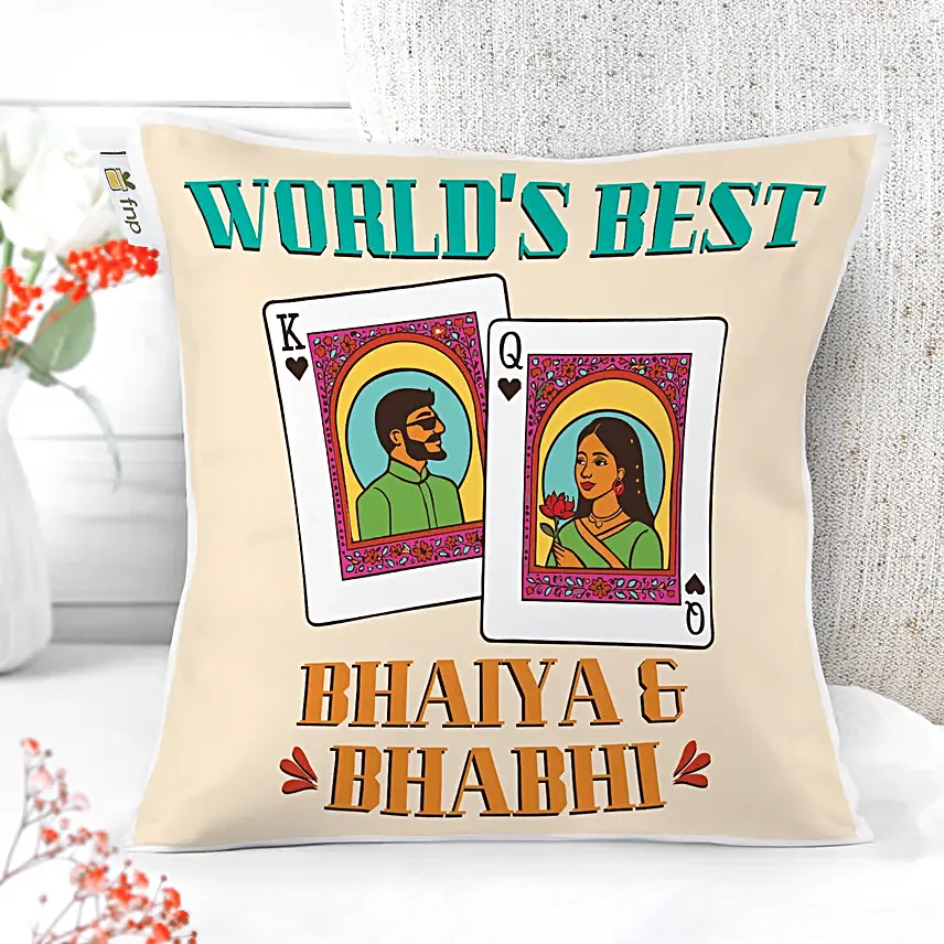 Bhaiya Bhabhi Rakhi Gift with Cushion N Mug