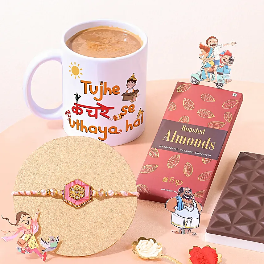 Elegant Rakhi Gift with Mug N Treats