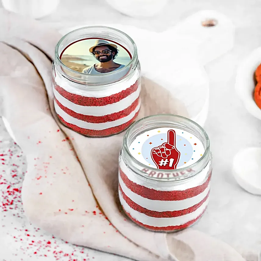 Red Velvet Photo Jar Cake N Evil Eye Rakhi